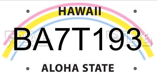 BA7T193 Hawaii License Plate