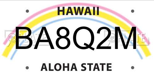 BA8Q2M Hawaii License Plate
