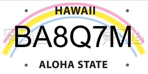 BA8Q7M Hawaii License Plate