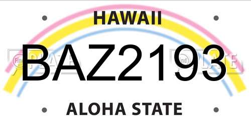 BAZ2193 Hawaii License Plate