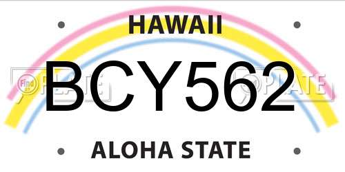 BCY562 Hawaii License Plate