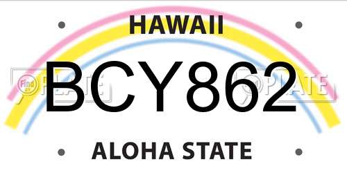 BCY862 Hawaii License Plate