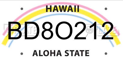 BD8O212 Hawaii License Plate