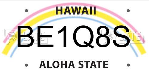 BE1Q8S Hawaii License Plate