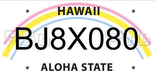 BJ8X080 Hawaii License Plate