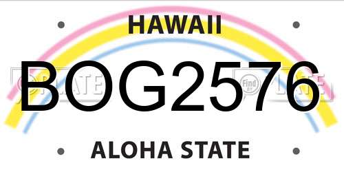 BOG2576 Hawaii License Plate