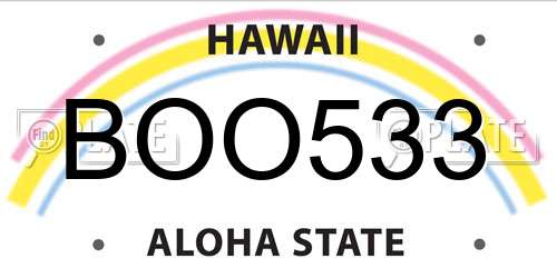 BOO533 Hawaii License Plate