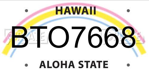 BTO7668 Hawaii License Plate