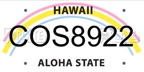COS8922 Hawaii License Plate