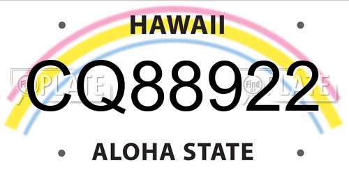 CQ88922 Hawaii License Plate