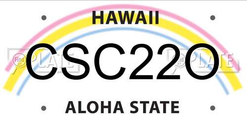 CSC22O Hawaii License Plate