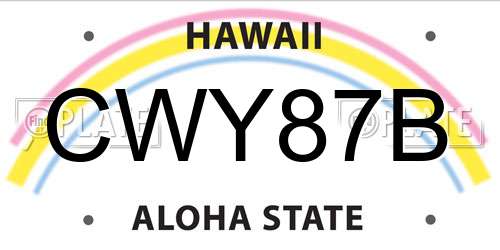 CWY87B Hawaii License Plate