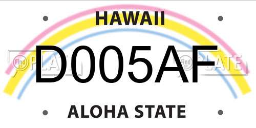 D005AF Hawaii License Plate