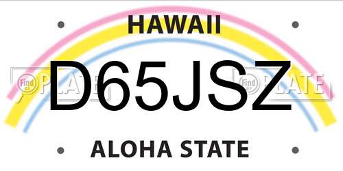 D65JSZ Hawaii License Plate