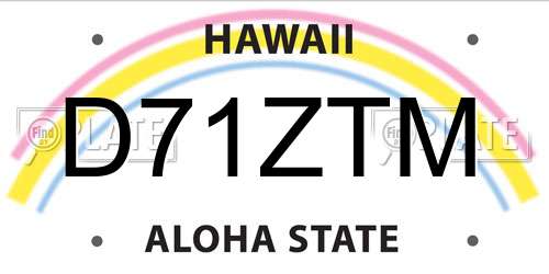 D71ZTM Hawaii License Plate