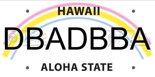 DBADBBA Hawaii License Plate
