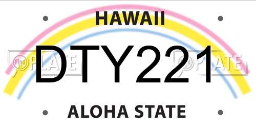 DTY221 Hawaii License Plate
