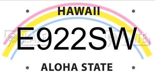E922SW Hawaii License Plate