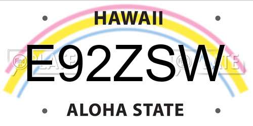 E92ZSW Hawaii License Plate