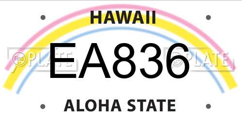 EA836 Hawaii License Plate