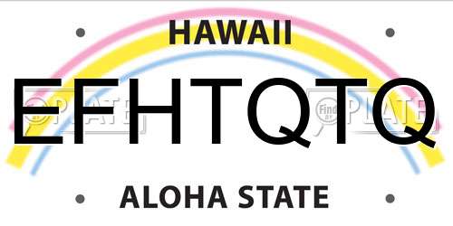 EFHTQTQ Hawaii License Plate