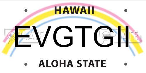 EVGTGII Hawaii License Plate