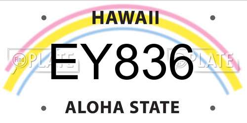 EY836 Hawaii License Plate