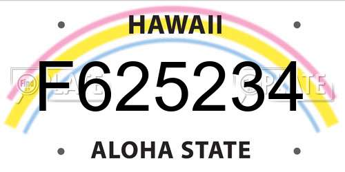 F625234 Hawaii License Plate
