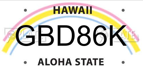 GBD86K Hawaii License Plate