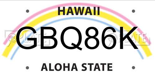 GBQ86K Hawaii License Plate