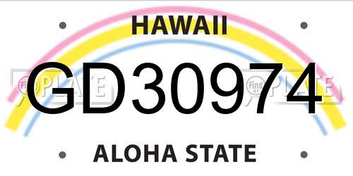 GD30974 Hawaii License Plate