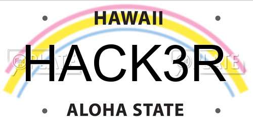 HACK3R Hawaii License Plate