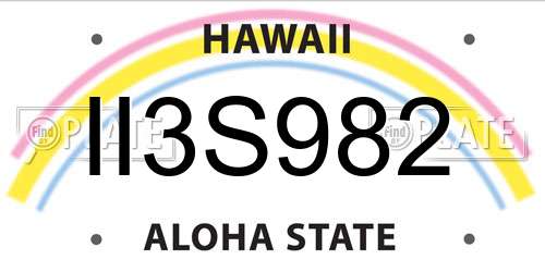 II3S982 Hawaii License Plate