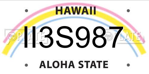 II3S987 Hawaii License Plate
