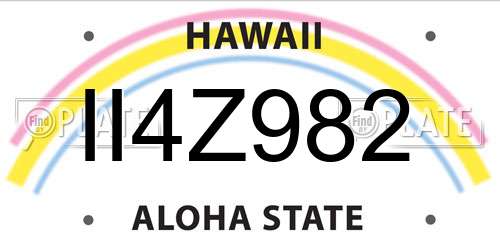 II4Z982 Hawaii License Plate