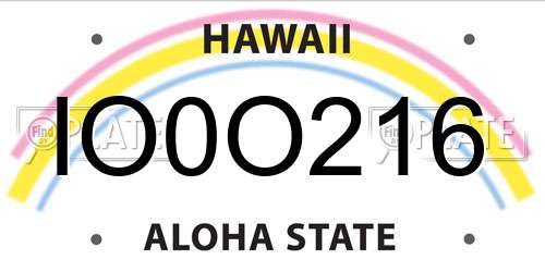IO0O216 Hawaii License Plate