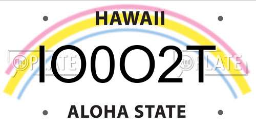 IO0O2T Hawaii License Plate