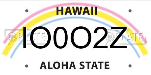 IO0O2Z Hawaii License Plate