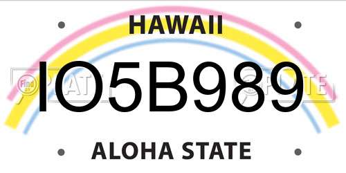 IO5B989 Hawaii License Plate