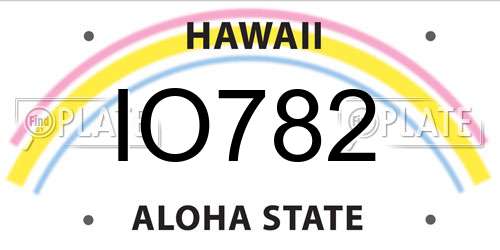 IO782 Hawaii License Plate