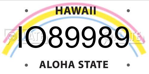 IO89989 Hawaii License Plate