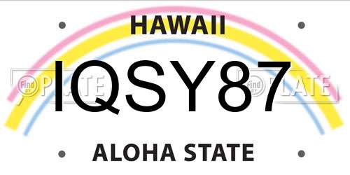 IQSY87 Hawaii License Plate