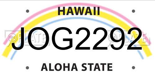 JOG2292 Hawaii License Plate