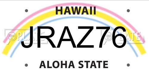JRAZ76 Hawaii License Plate