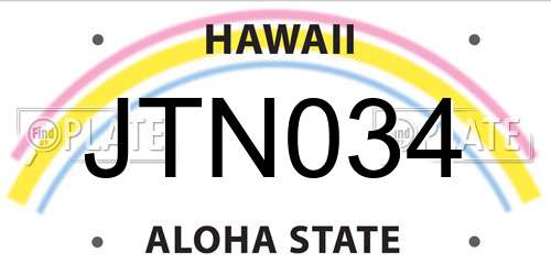 JTN034 Hawaii License Plate