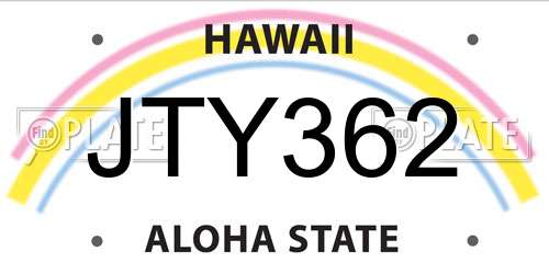 JTY362 Hawaii License Plate