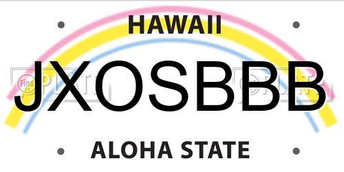 JXOSBBB Hawaii License Plate