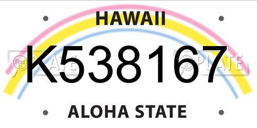 K538167 Hawaii License Plate