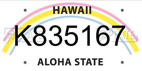 K835167 Hawaii License Plate