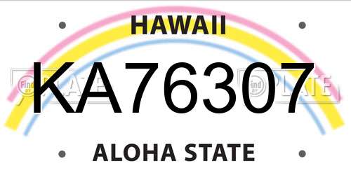 KA76307 Hawaii License Plate